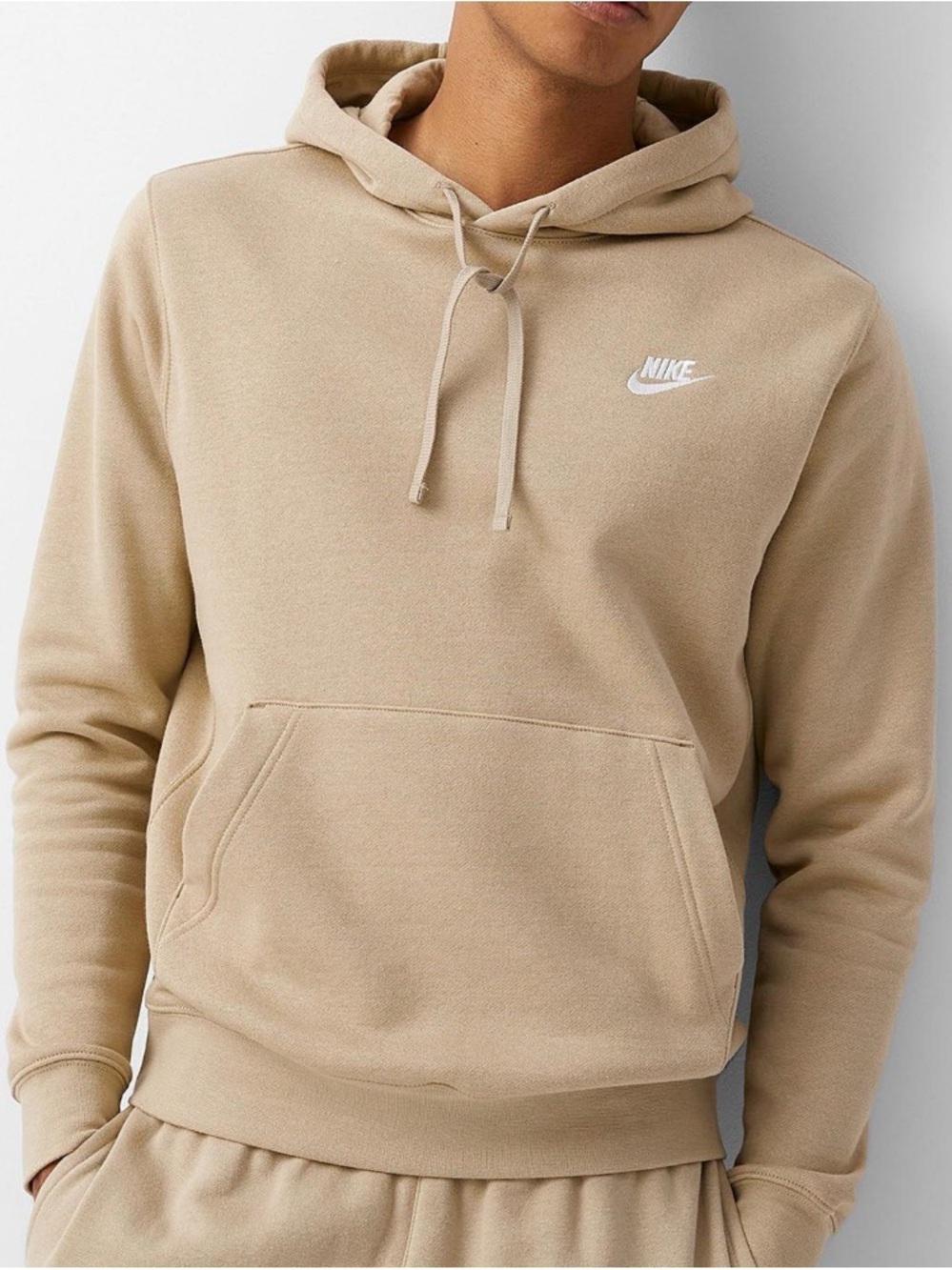 Nike Men’s Beige Pullover Hoodie with White Logo